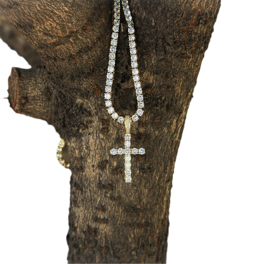 Jewelry Hip Hop Zircon Cross Tennis Street Punk Necklace Spectrum St. Valentine's Crosses