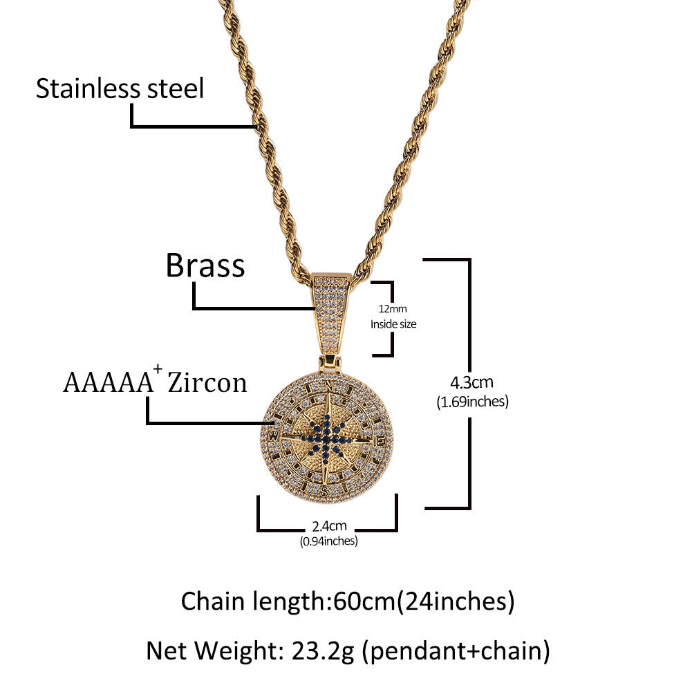 Jewelry Diamond Compass Pendant Necklace Vintage Spectrum Dog Tags