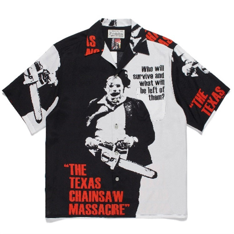 GUILTYPARTIES TIGER Shirts 22ss Texas Chainsaw Demon Maniac Hawaiian Print Short Sleeve Shirt Men