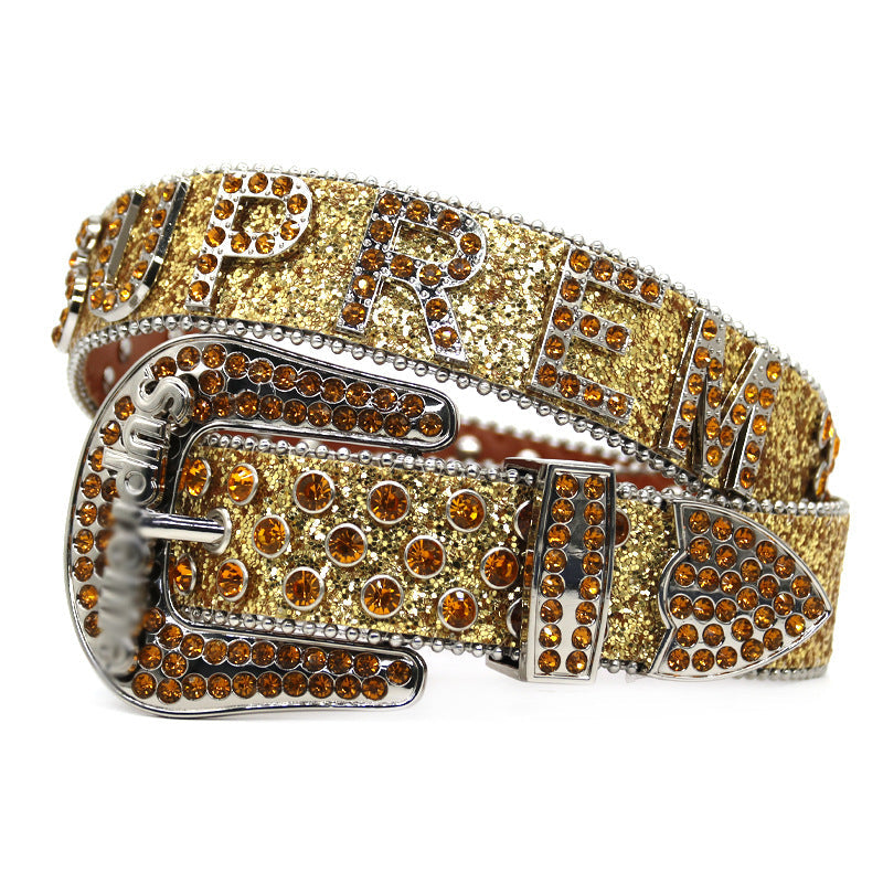Hip-hop punk rhinestone belt lettersupreme belt