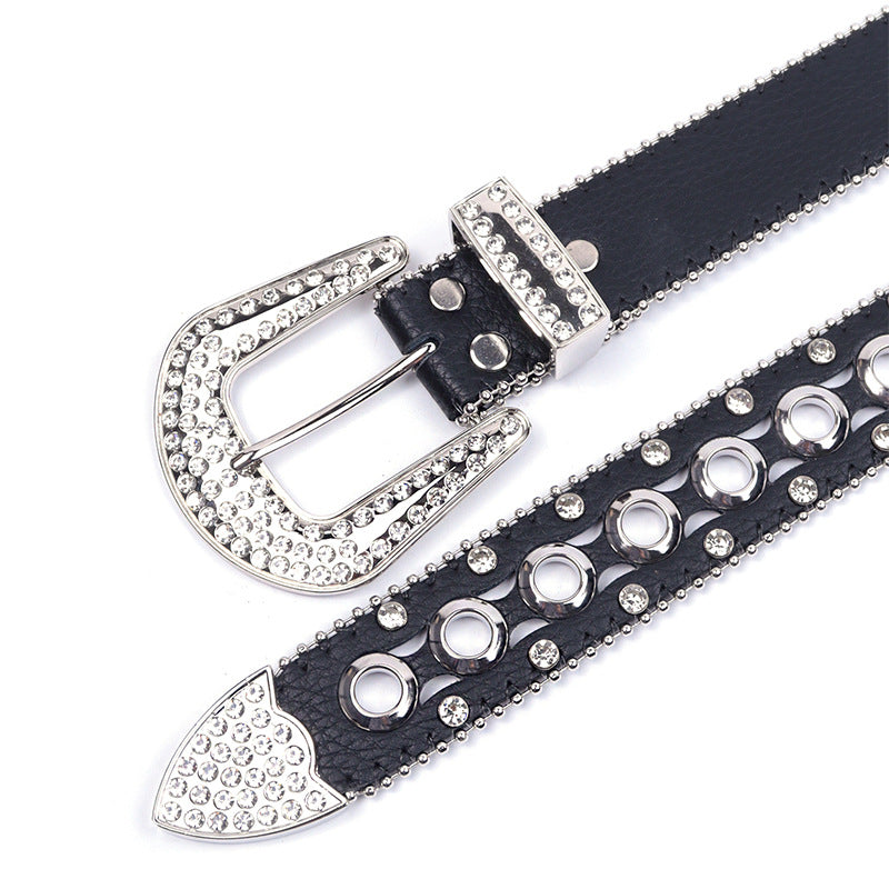 Hip-hop punk rhinestone belt y2k pu leather