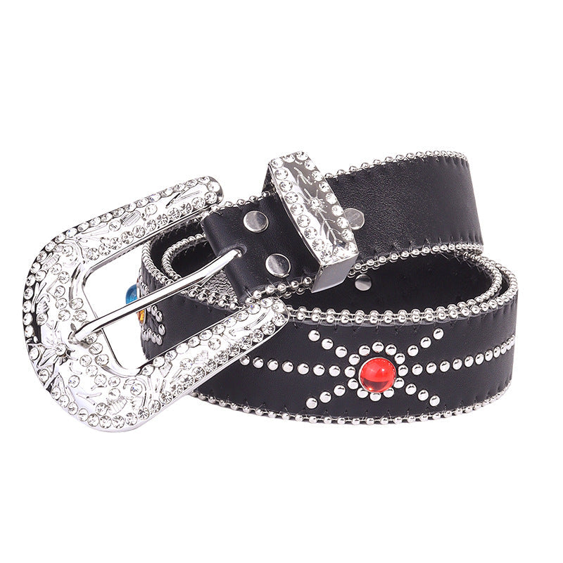 Hip-hop punk rhinestone belt colorful gemstone y2k belt