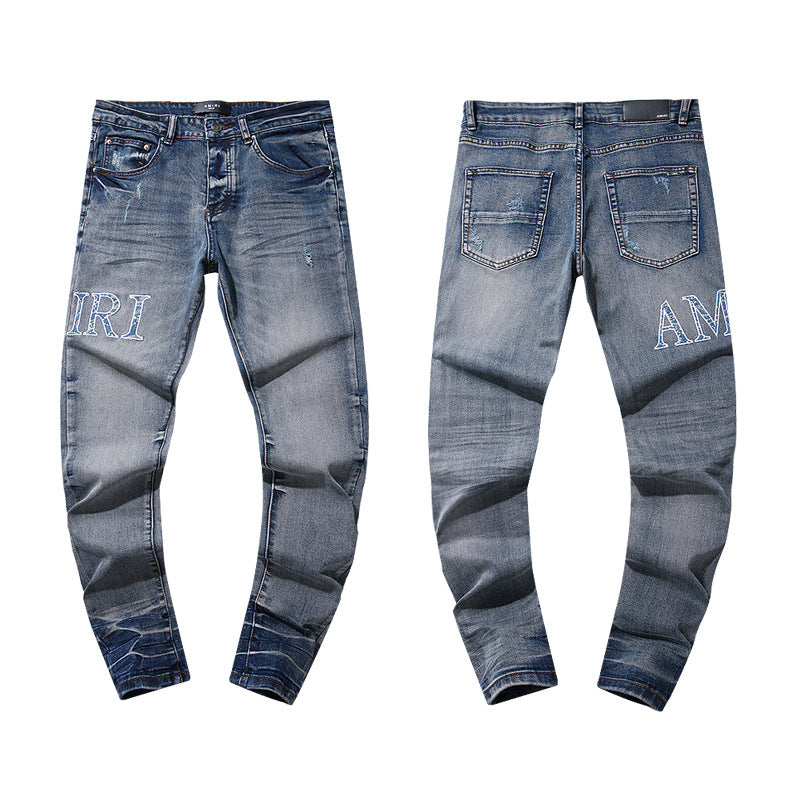 AM Jeans Embroidered Stretch Slim-Fit Jeans
