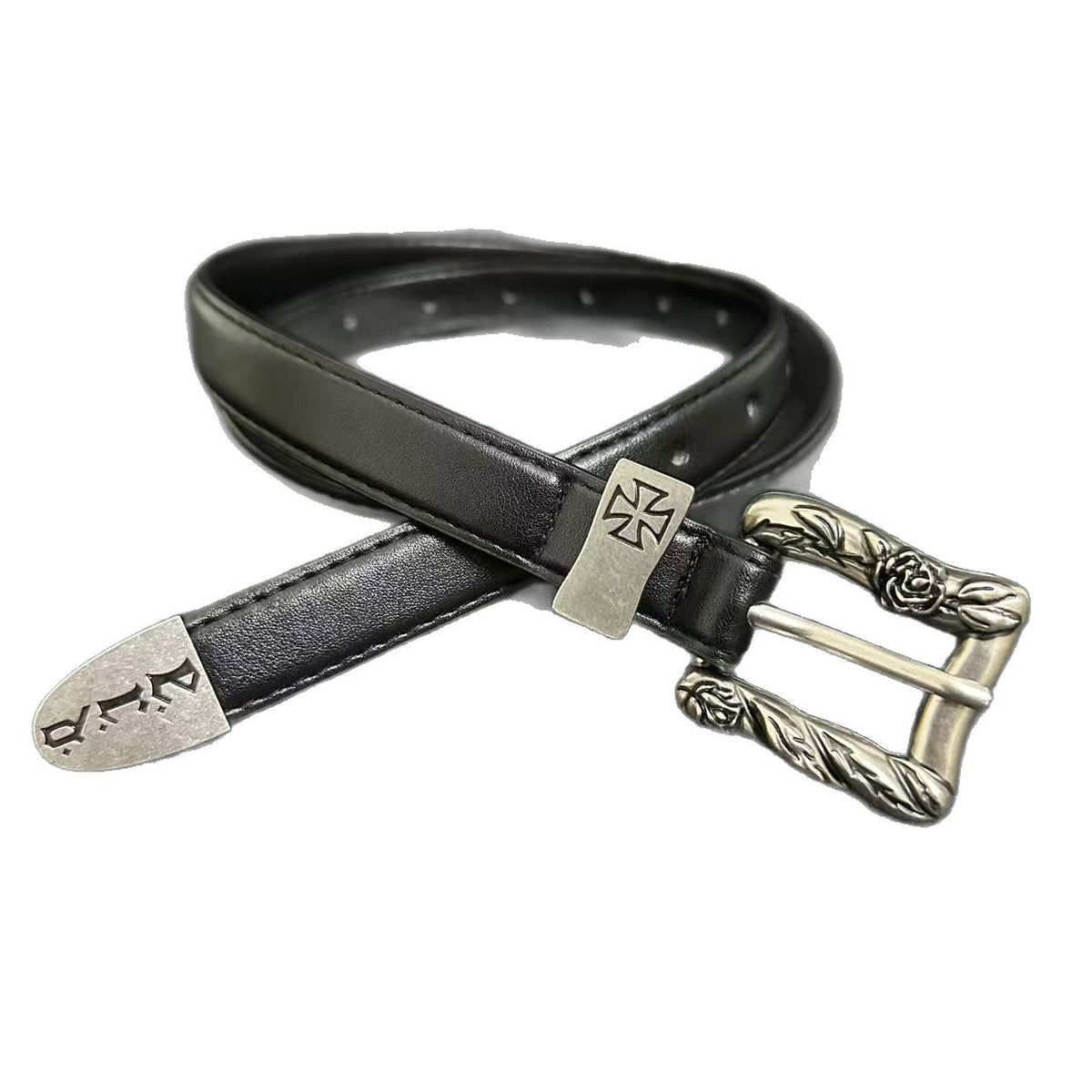 American vintage-style leather belt ERD melancholy rich second generation portrait hand-painted black and white checkerboard belt American vintage trend old belt