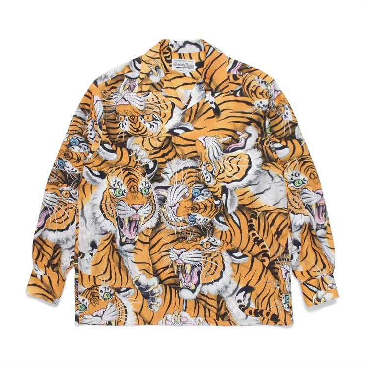 GUILTYPARTIES TIGER Long sleeved shirt Tiger totem full print Hawaiian long-sleeved shirt