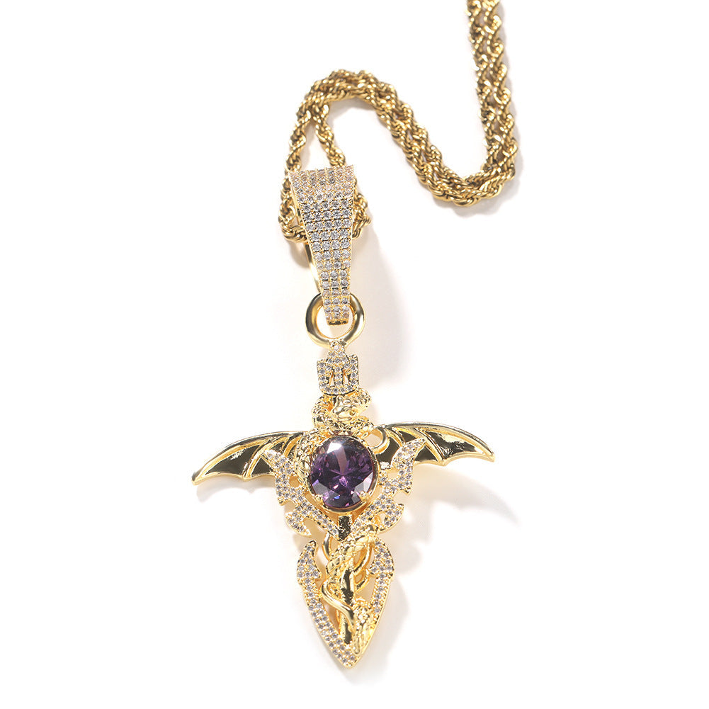 Jewelry Devil's Sword Wings Cross Pendant Copper Zircon Armament St. Valentine's Royalty
