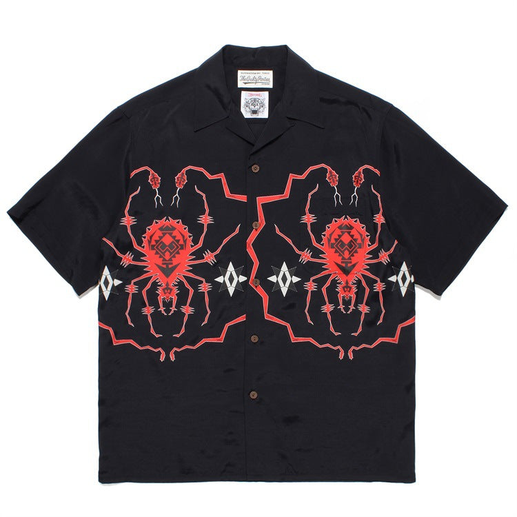GUILTYPARTIES TIGER Shirts 23SS WOLF'S HEAD Spider Hawaiian Loose Short Sleeve Shirt Men