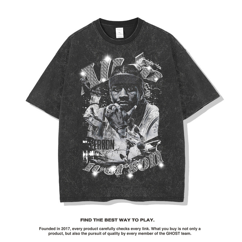 Nba T Shirt Allen Iverson Printed Short Sleeve T-shirt Loose Fashion Brand High-quality pure cotton comfortable and trendy clothing