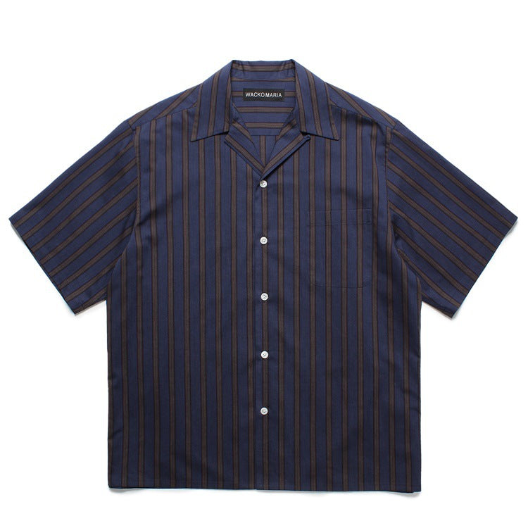 GUILTYPARTIES TIGER Shirts Striped color-matching rayon Hawaiian short-sleeved shirt Beach resort shirt