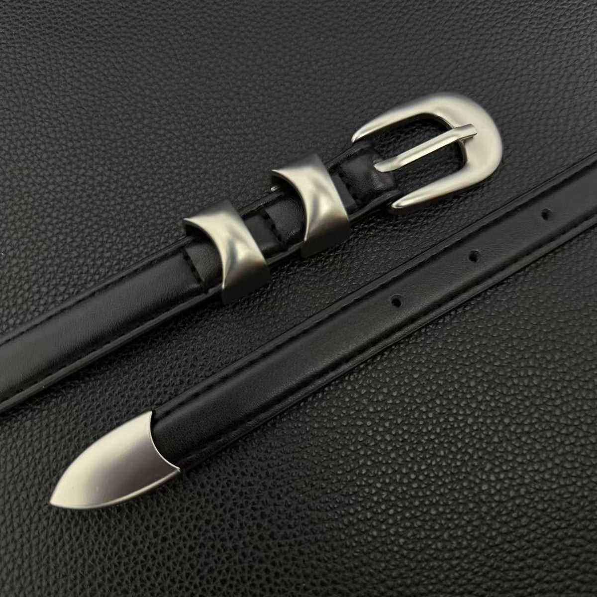 American vintage-style leather belt 2026 new silver buckle double lock ring pin buckle belt niche fashion simple versatile trend men's and women's jeans belt