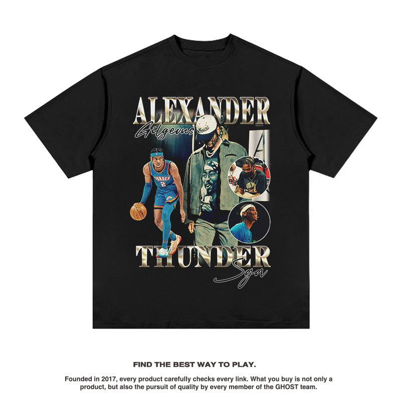 Nba T Shirt Xie Yi Alexander High Street Washed Old Short Sleeve T-shirt Top High-quality pure cotton comfortable and trendy clothing