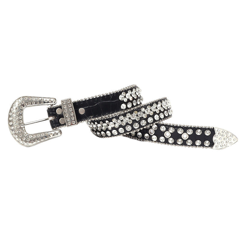 Hip-hop punk rhinestone belt shiny alloy buckle