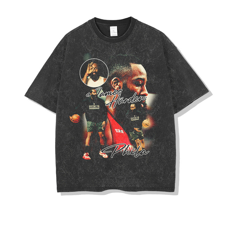 Nba T Shirt Male and Female Trendy Brand Washed Old Short-Sleeved T-shirt Pure Cotton High-quality pure cotton comfortable and trendy clothing