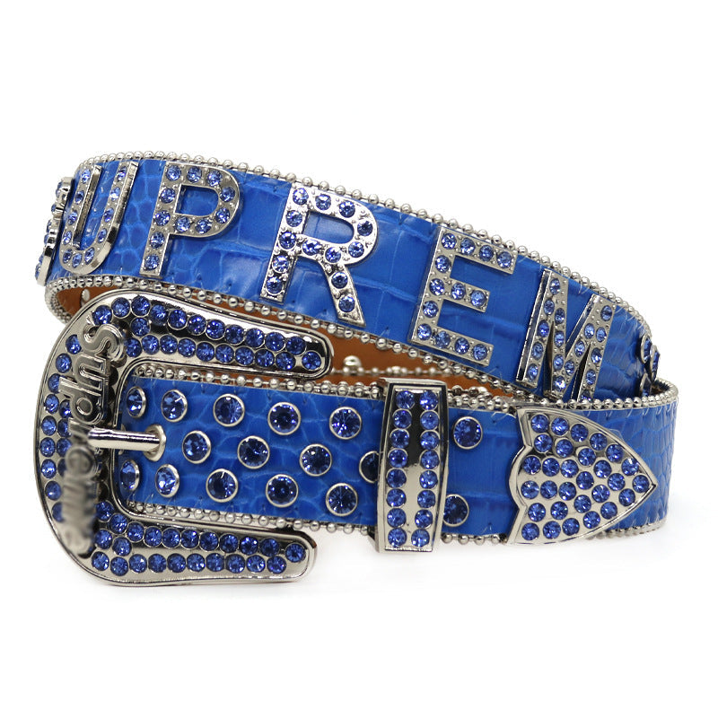 Hip-hop punk rhinestone belt lettersupreme belt