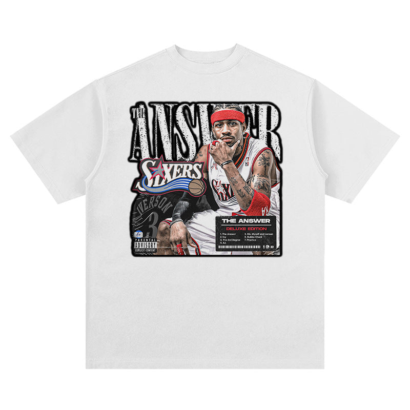Nba T Shirt Allen Iverson Basketball Character Printed Short Sleeve T-shirt High-quality pure cotton comfortable and trendy clothing