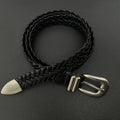 American vintage-style leather belt retro old matte hand-woven belt free punching men's and women's simple and versatile black belt