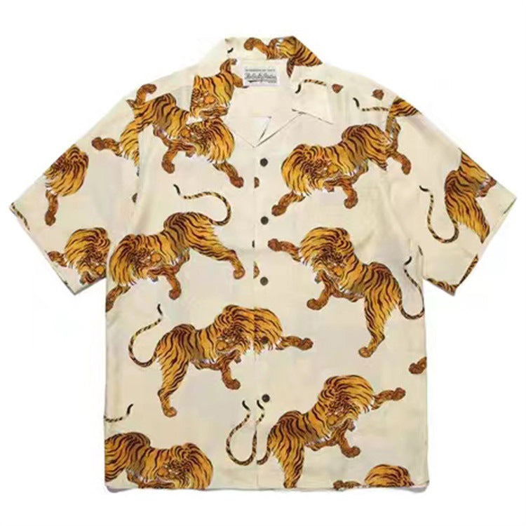 GUILTYPARTIES TIGER Shirts Summer Festival Black Eyed Tiger Flowing Cloud Hawaiian Short Sleeve Shirt Men