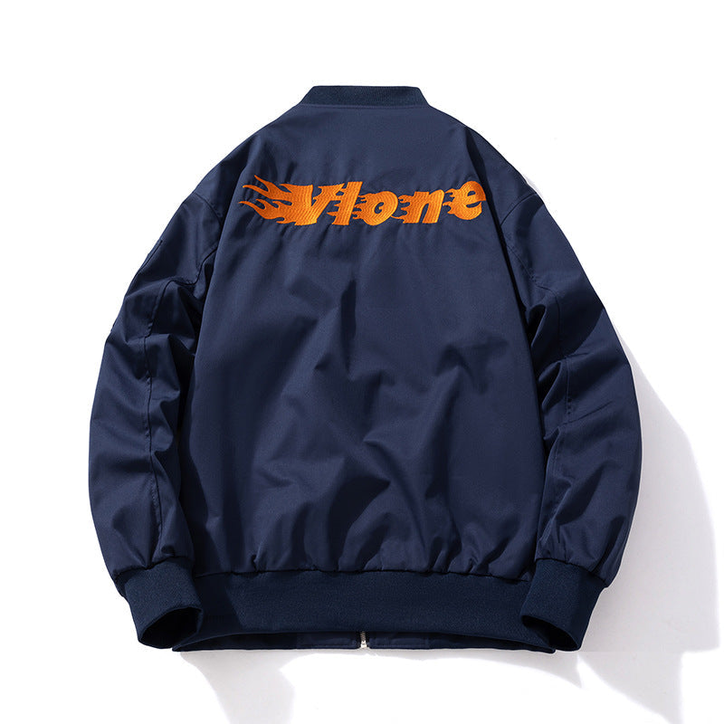 Mens Vintage Jackets Letter Embroidery Loose Baseball Flight Suit