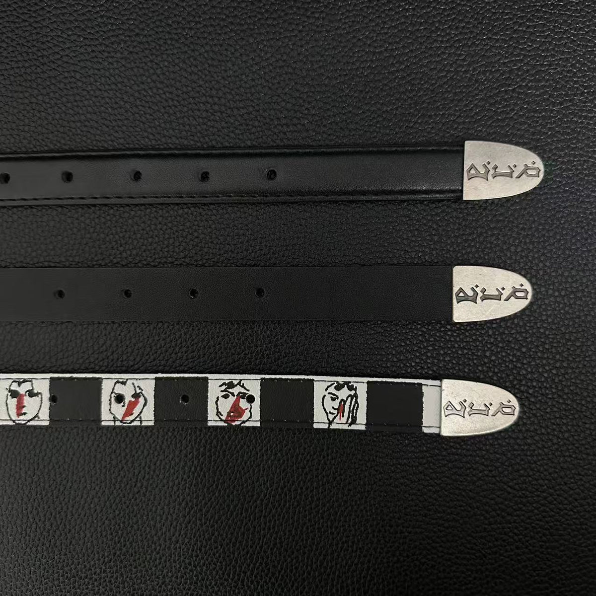 American vintage-style leather belt ERD melancholy rich second generation portrait hand-painted black and white checkerboard belt American vintage trend old belt