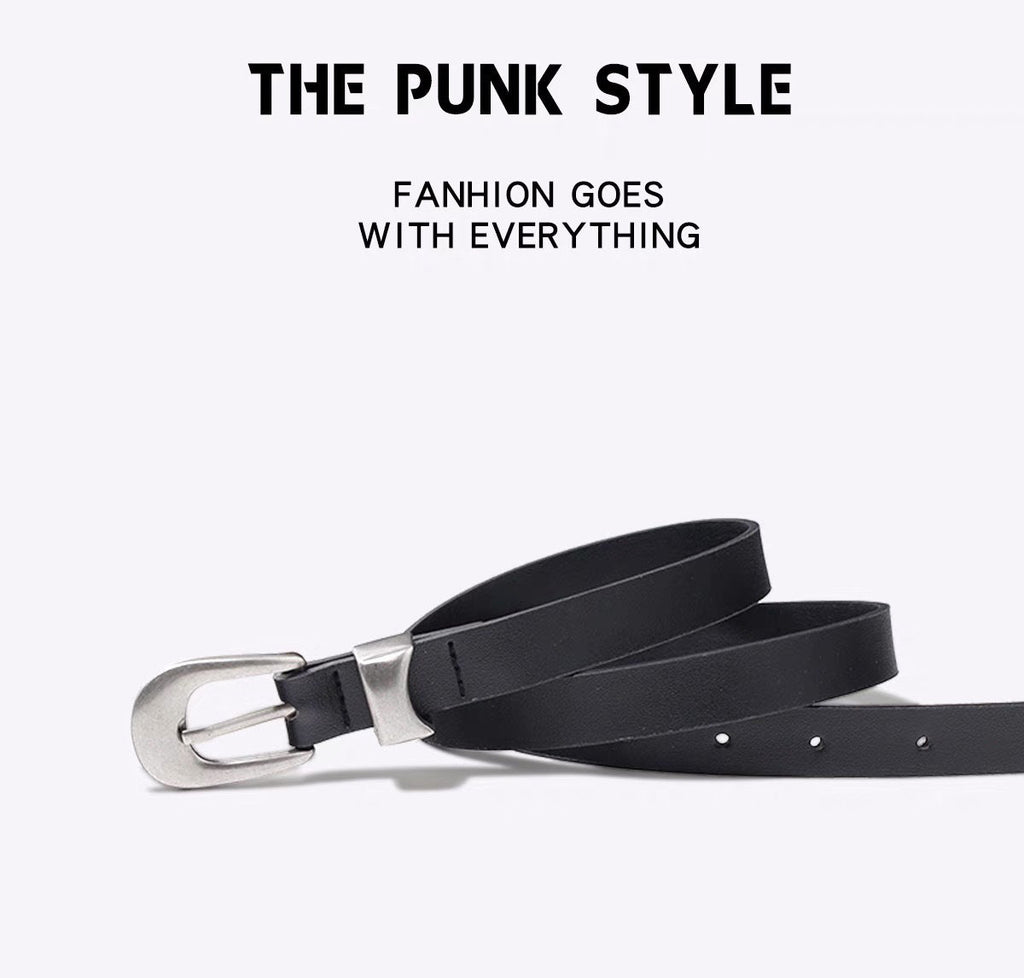 American vintage-style leather belt cleanfit niche silver buckle fine glossy belt fashion high-end style versatile black decorative jeans belt