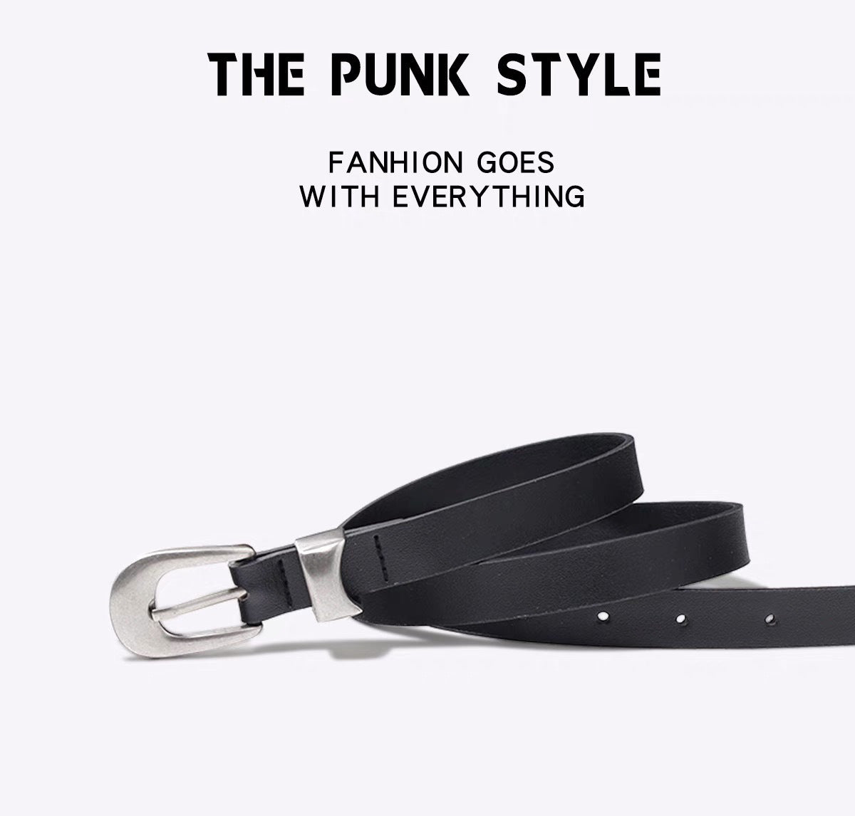 American vintage-style leather belt cleanfit niche silver buckle fine glossy belt fashion high-end style versatile black decorative jeans belt