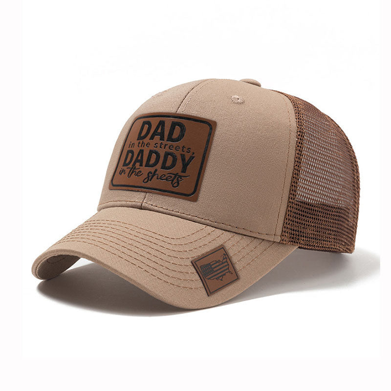 Trendy flat brimmed snapback hatsleather label letter spring summer mesh hat sunshade