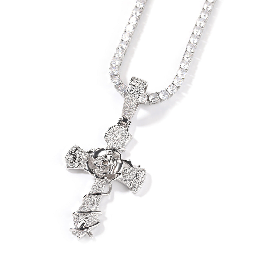 Jewelry Copper Set 5A Zircon Rose Cross Pendant Necklace Angel Pieces Egypt Pieces Jesus Pieces