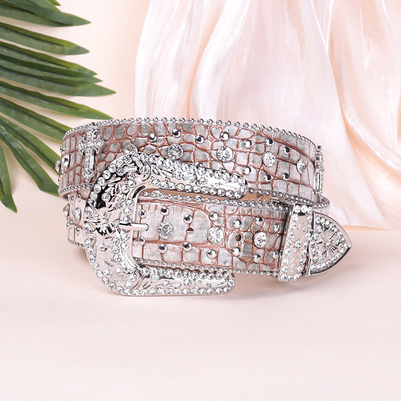 Hip-hop punk rhinestone belt snake pattern diamond