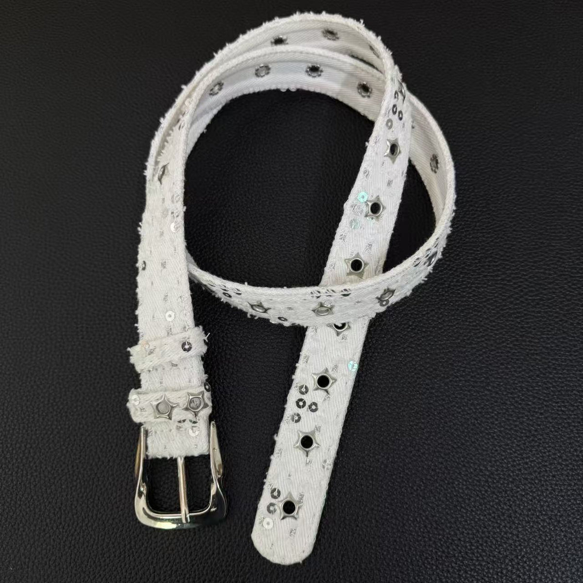 American vintage-style leather belt retro star rivet free punching belt belt belt y2k niche personality men's and women's versatile jeans belt
