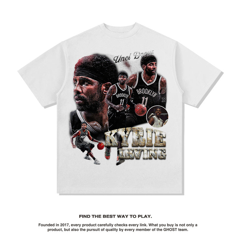 Nba T Shirt Printed Short-Sleeved T-shirt European and American High Street Fashion Brand Washed Old Men High-quality pure cotton comfortable and trendy clothing