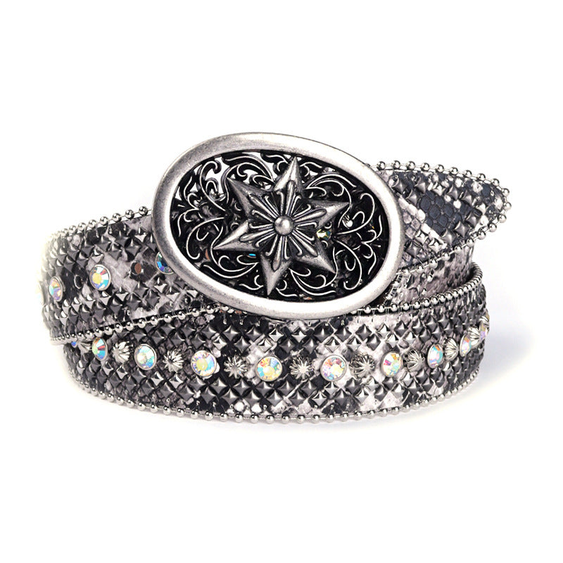 Hip-hop punk rhinestone belt y2kretro snake pattern plate buckle inlaid with diamonds