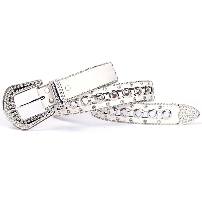 Hip-hop punk rhinestone belt y2k pu leather