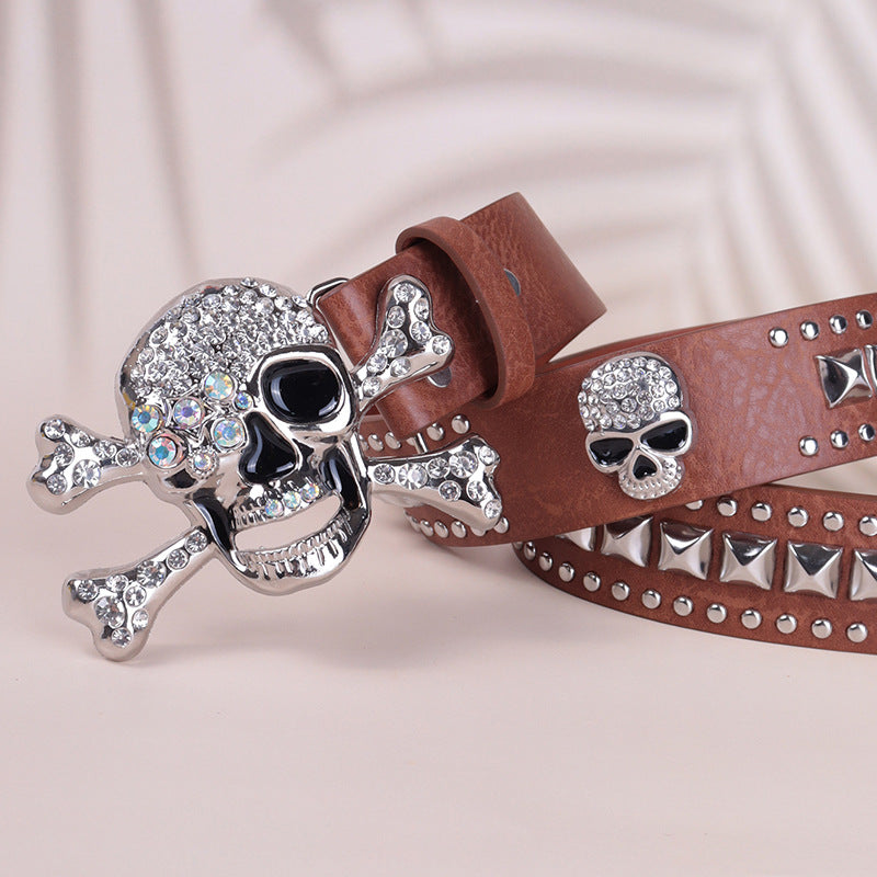 Hip-hop punk rhinestone belt skull punk style dark style