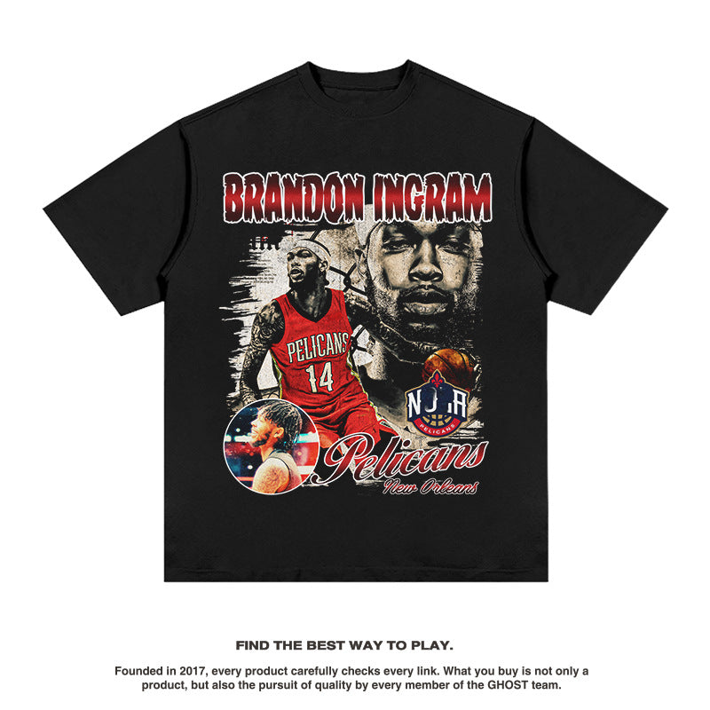 Nba T Shirt Basketball Printed Short Sleeve T-shirt American Street Hip Hop High-quality pure cotton comfortable and trendy clothing