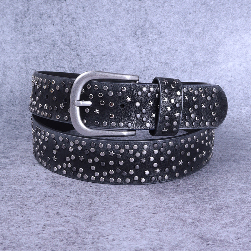 Hip-hop punk rhinestone belt gradient color retro full nail belt