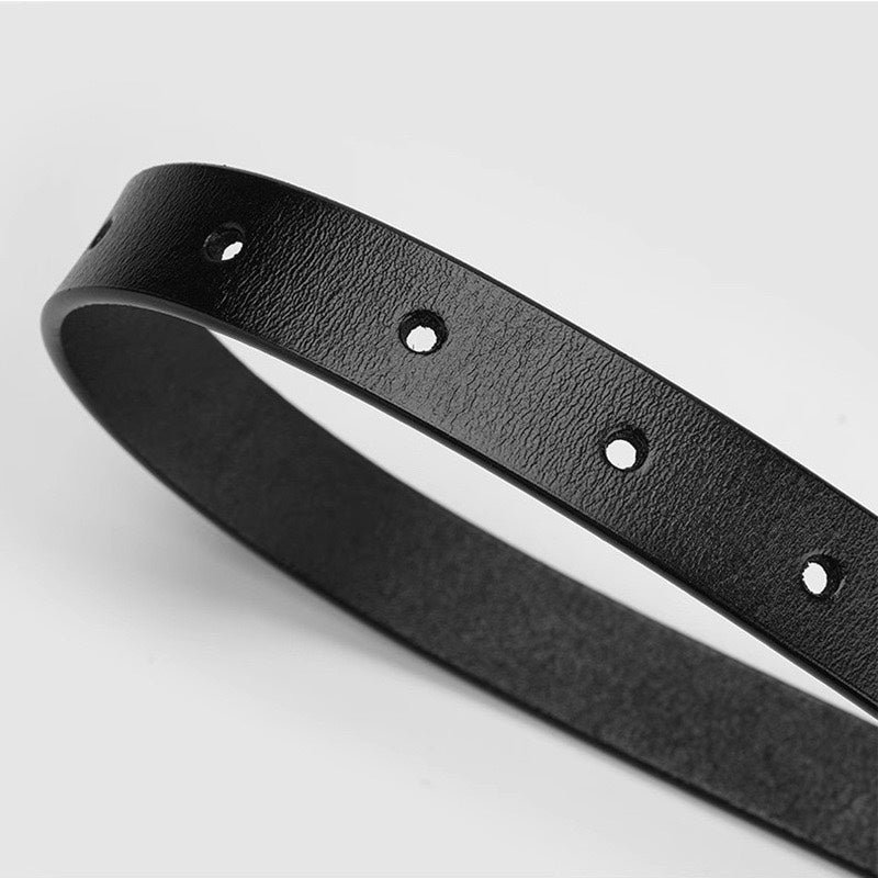 American vintage-style leather belt cleanfit niche silver buckle fine glossy belt fashion high-end style versatile black decorative jeans belt