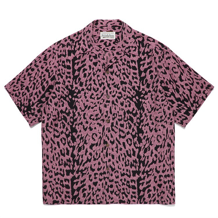 GUILTYPARTIES TIGER Shirts 23SS LEOPARD OPEN Leopard print Hawaiian short-sleeved shirt men
