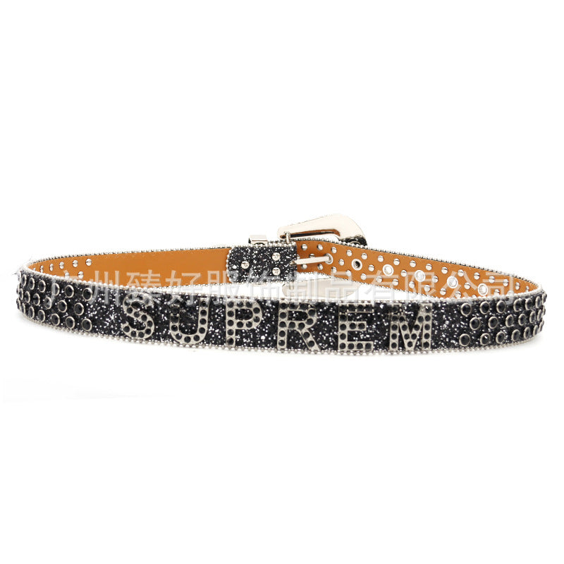 Hip-hop punk rhinestone belt lettersupreme belt