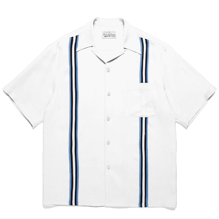 GUILTYPARTIES TIGER Shirts 24SS TWO TONE Striped webbing color matching Hawaiian short-sleeved shirt