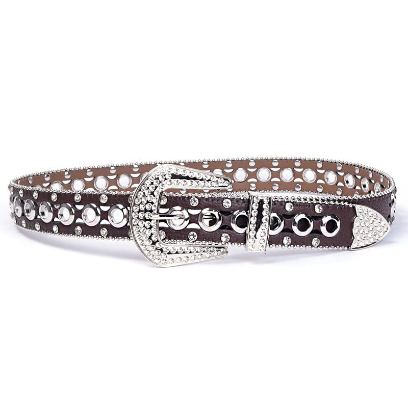 Hip-hop punk rhinestone belt y2k pu leather