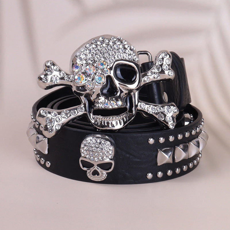Hip-hop punk rhinestone belt skull punk style dark style