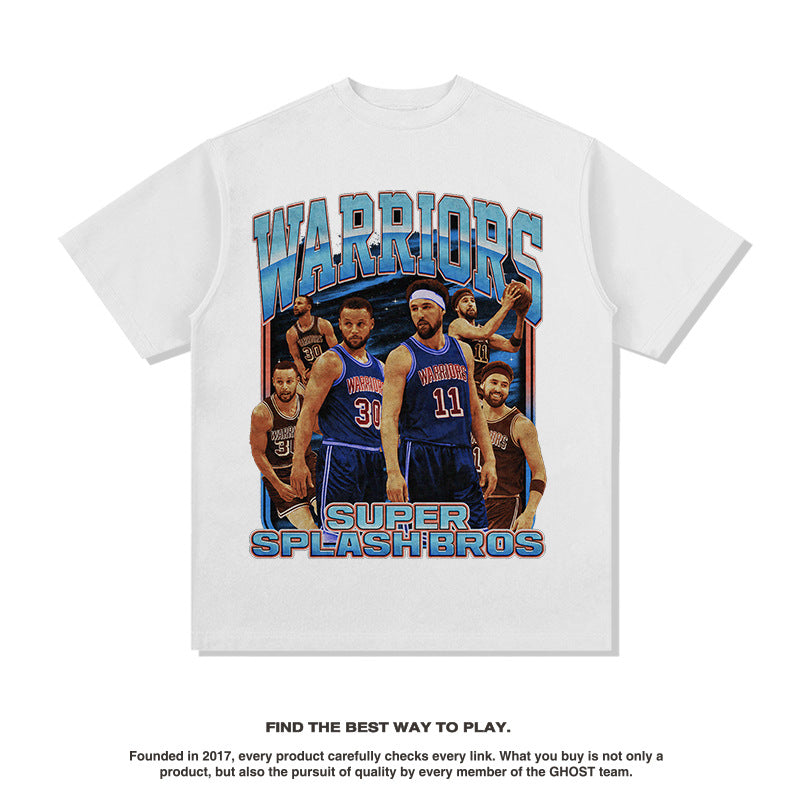 Nba T Shirt Summer Short-Sleeved T-shirt Heavy Cotton Washed Top High-quality pure cotton comfortable and trendy clothing
