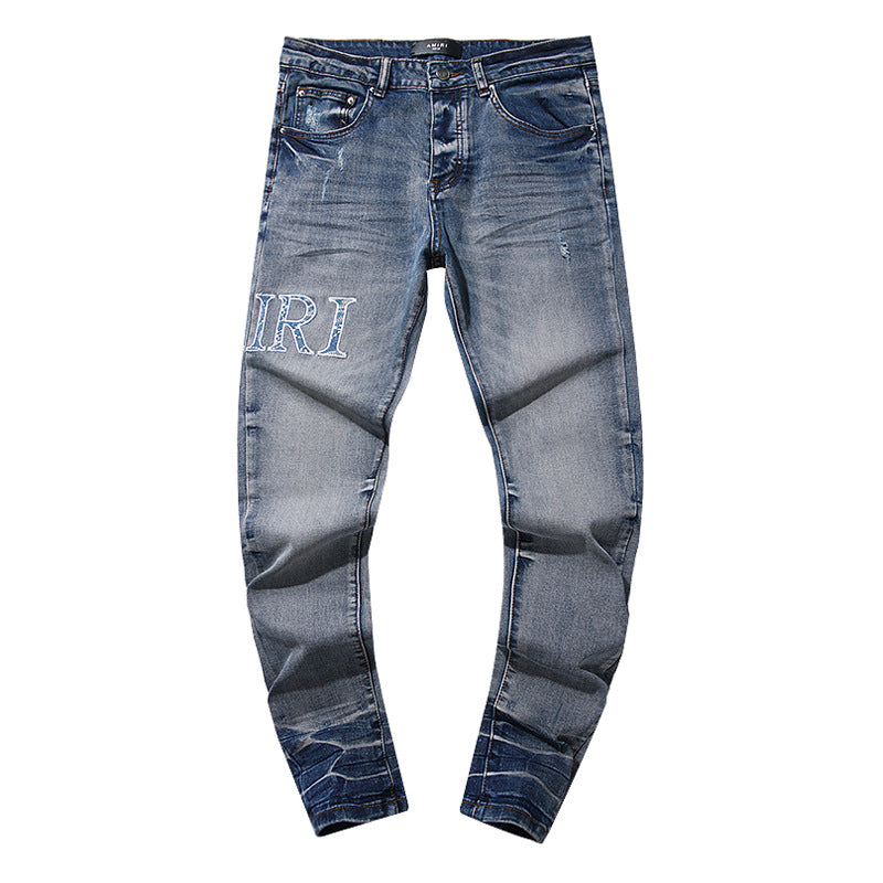 AM Jeans Embroidered Stretch Slim-Fit Jeans