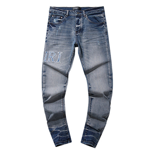 AM Jeans Embroidered Stretch Slim-Fit Jeans