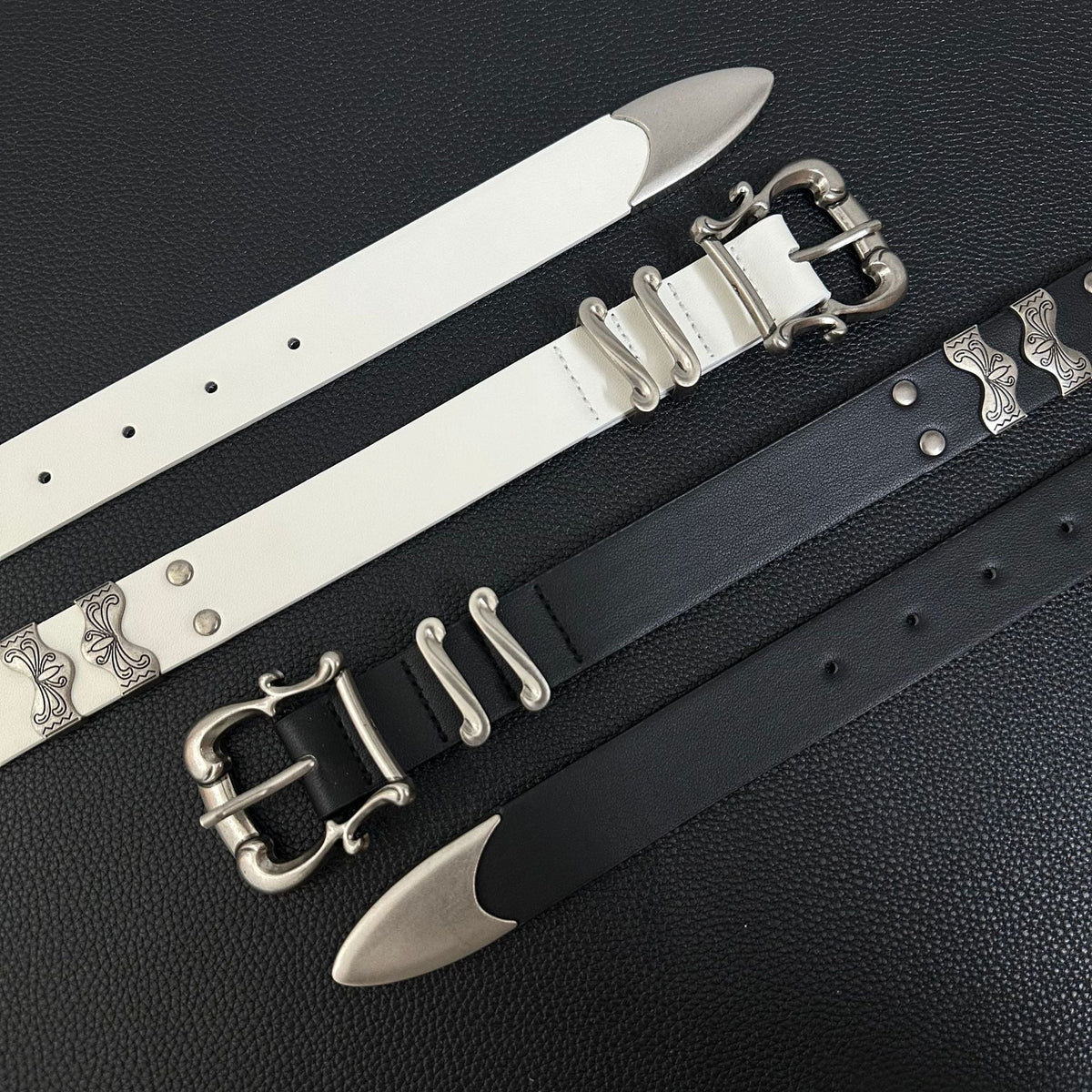 American vintage-style leather belt 25SS Iris Kendo engraved bronzing matte belt Western punk rivet metal tide jeans belt