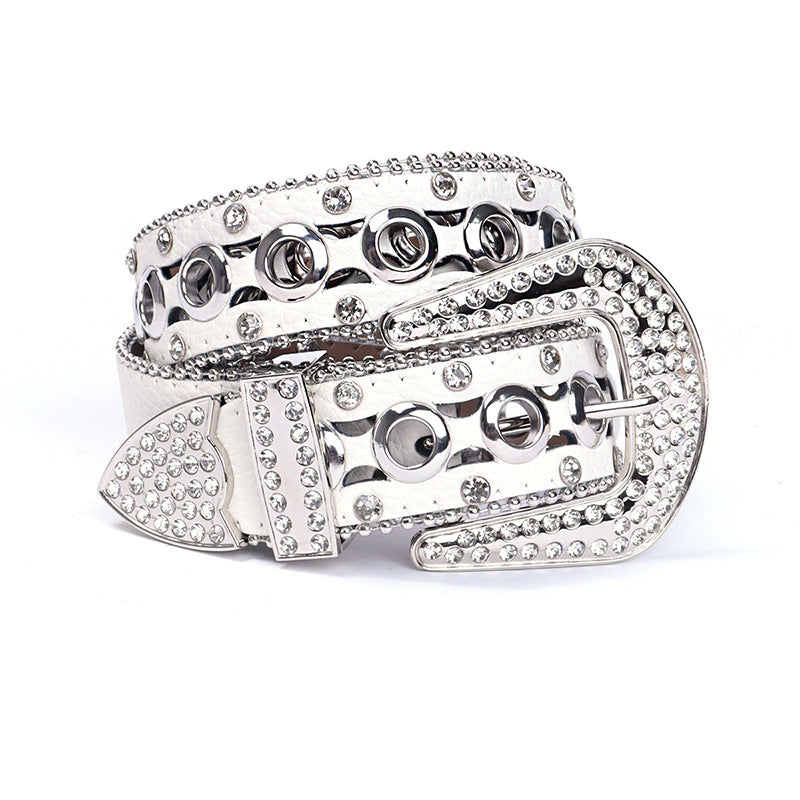 Hip-hop punk rhinestone belt y2k pu leather