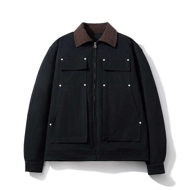 Men Vintage Jackets Vintage Tooling Jacket Women's Casual Lapel Padded Cotton