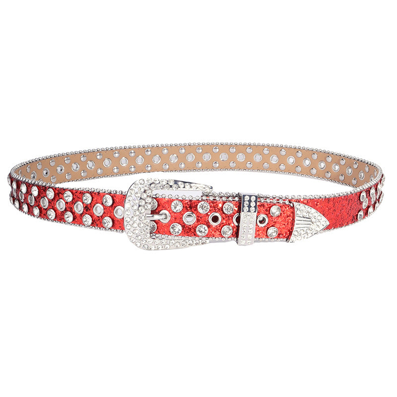 Hip-hop punk rhinestone belt with multiple air eyelet decoration