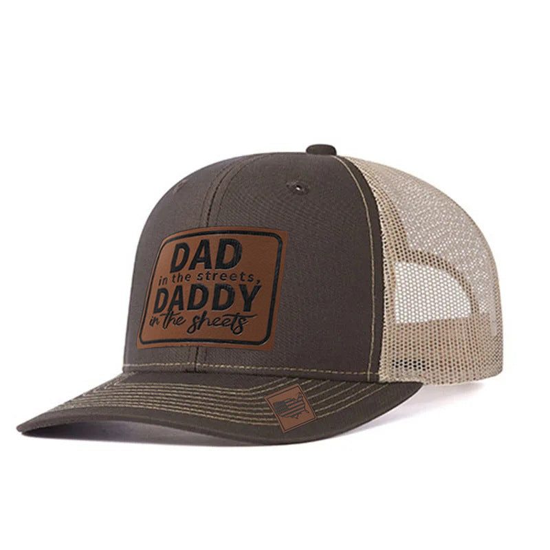 Trendy flat brimmed snapback hatsleather label letter spring summer mesh hat sunshade