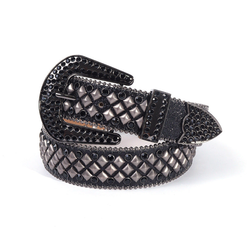 Hip-hop punk rhinestone belt square nail decoration punk style